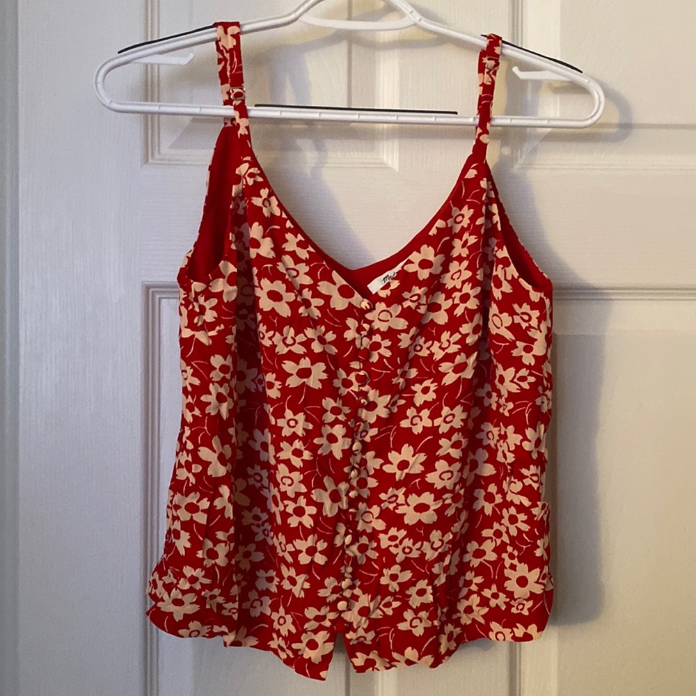 Red Floral V-Neck Cami Tank Top